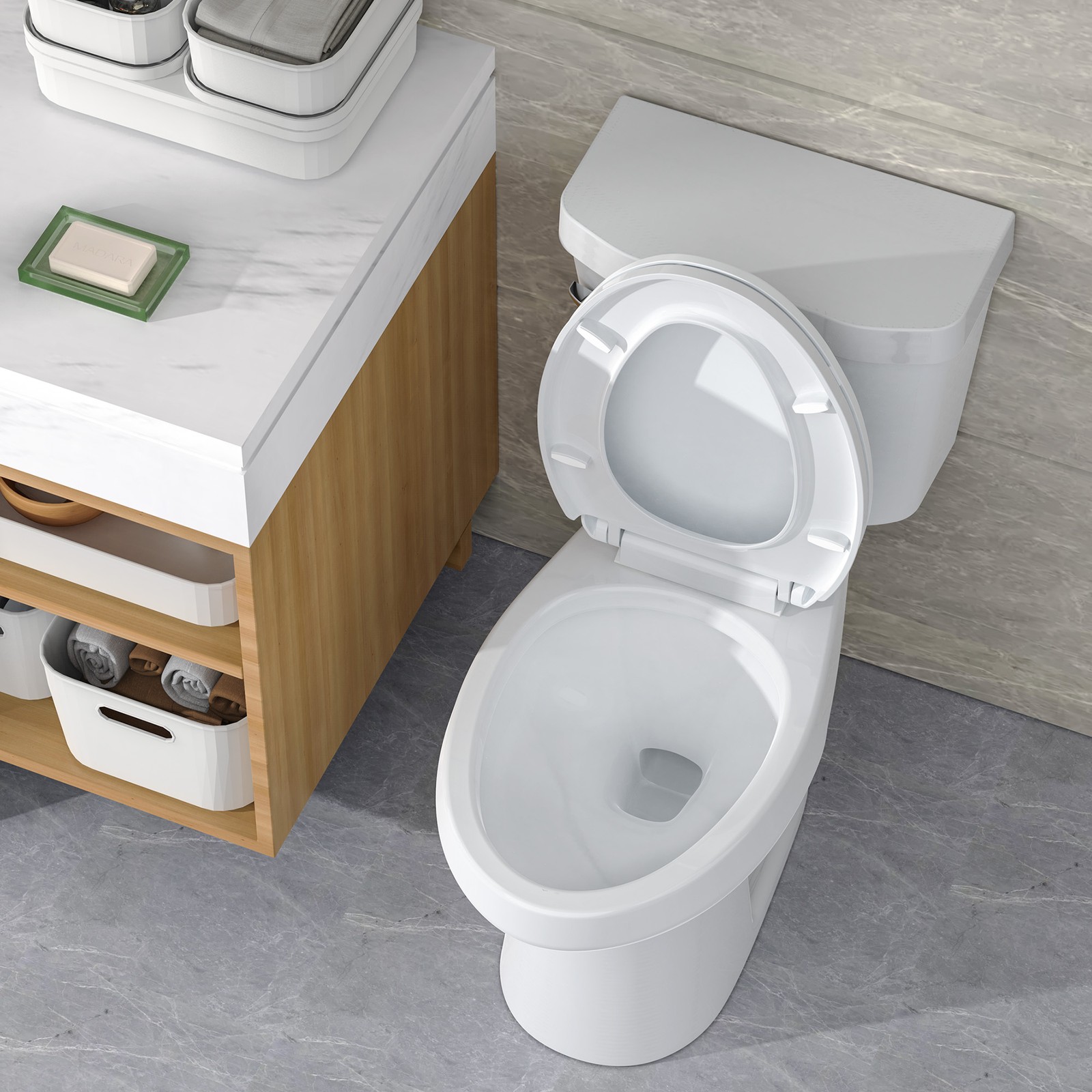 Two-Piece ADA Elongated Toilet, Side-Press Dual Flush Split Toilet 21″ Tall Seat