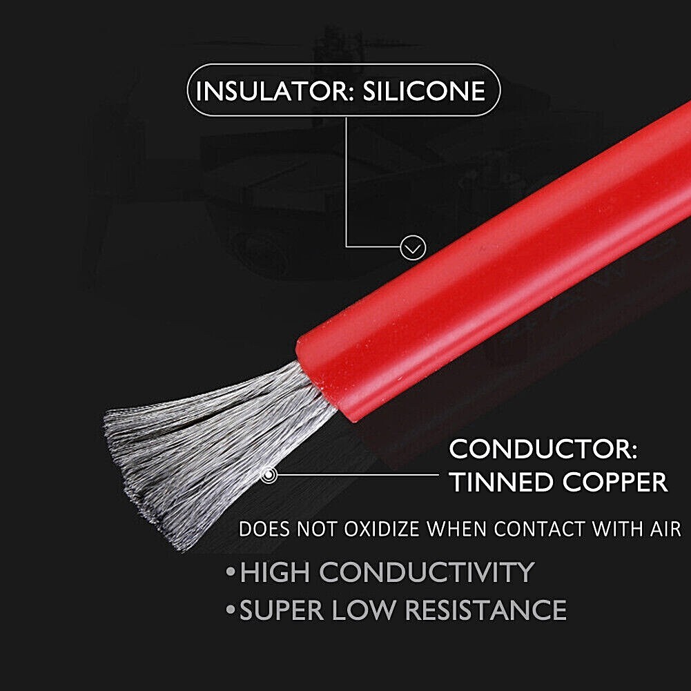 10 AWG Black Red Solar Panel Extension Cable Silicone Flexible Wire Connectors
