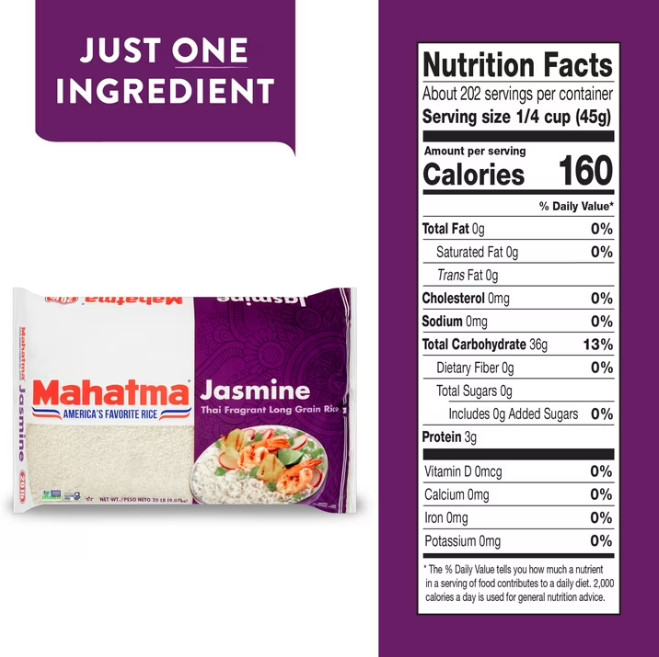 2 Bags Mahatma Jasmine White Rice, Thai Fragrant Long Grain Rice, 20 lb Bag