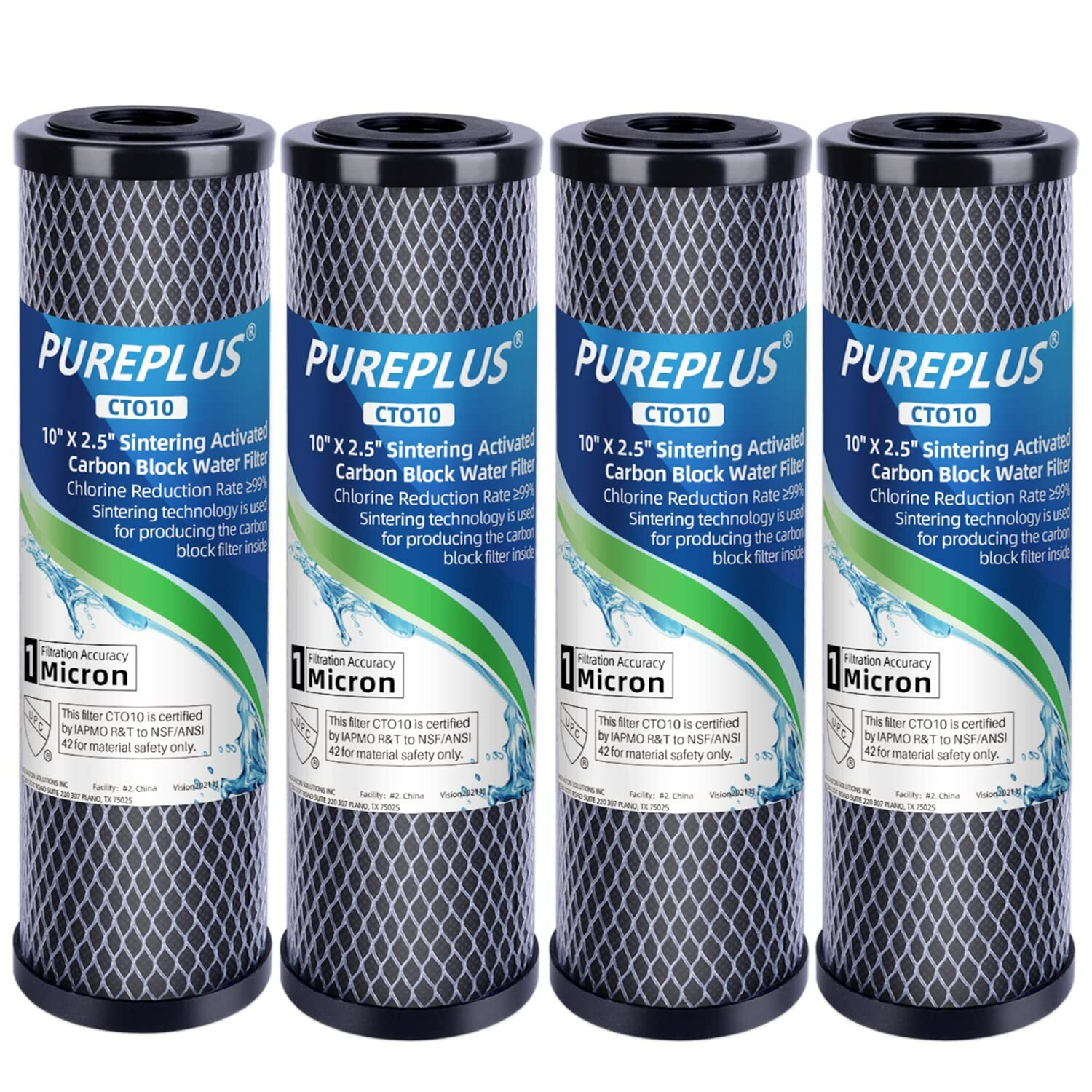 Whole House CTO Carbon Water Filter Cartridge 1 Micron 2.5″ x 10″ 4PACK