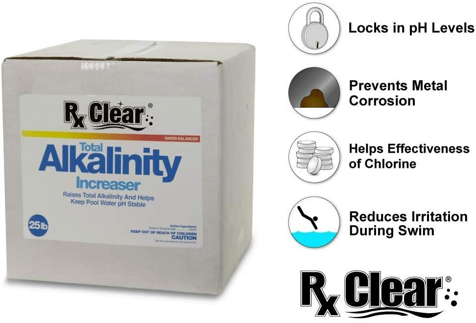 Rx Clear Swimming Pool Alkalinity Up Increaser Plus Sodium Bicarbonate – 25 lbs