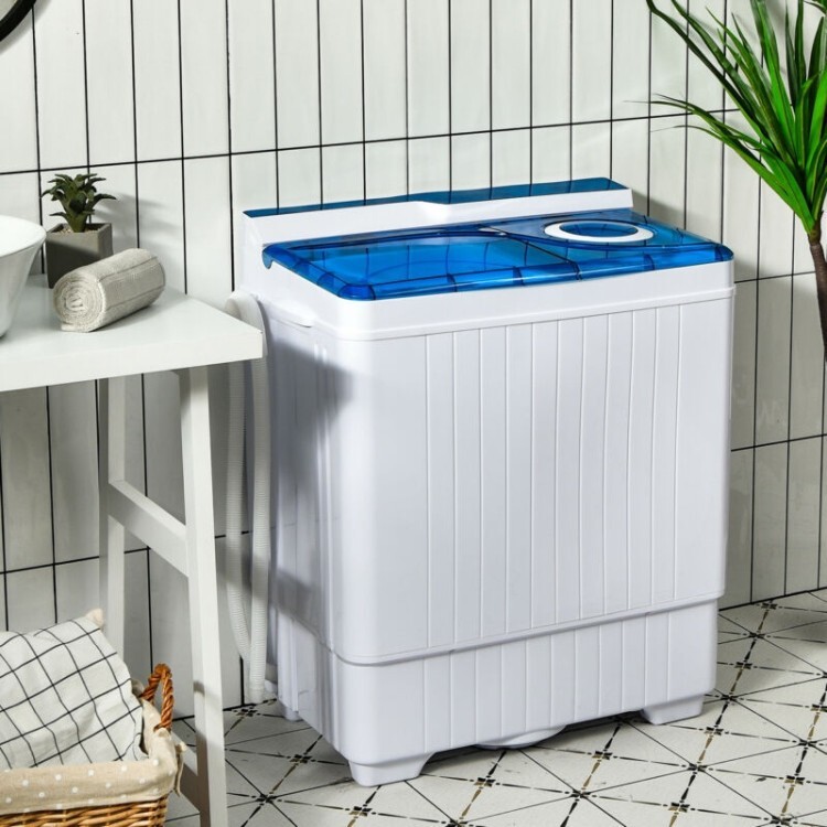 26 lbs Semi-automatic Twin Tub Washing Machine Portable With Built-in Drain Pump