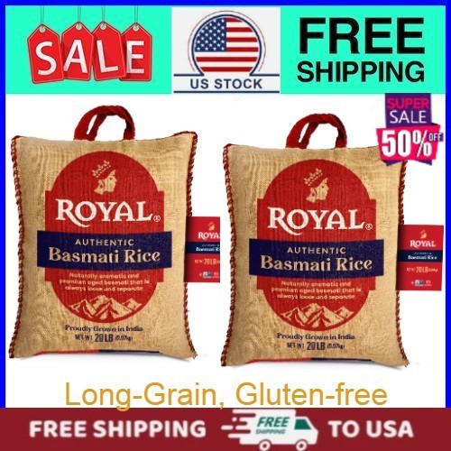 2 PACK 20LB, Authentic Royal Naturally Aged Indian White Basmati Rice Long-Grain