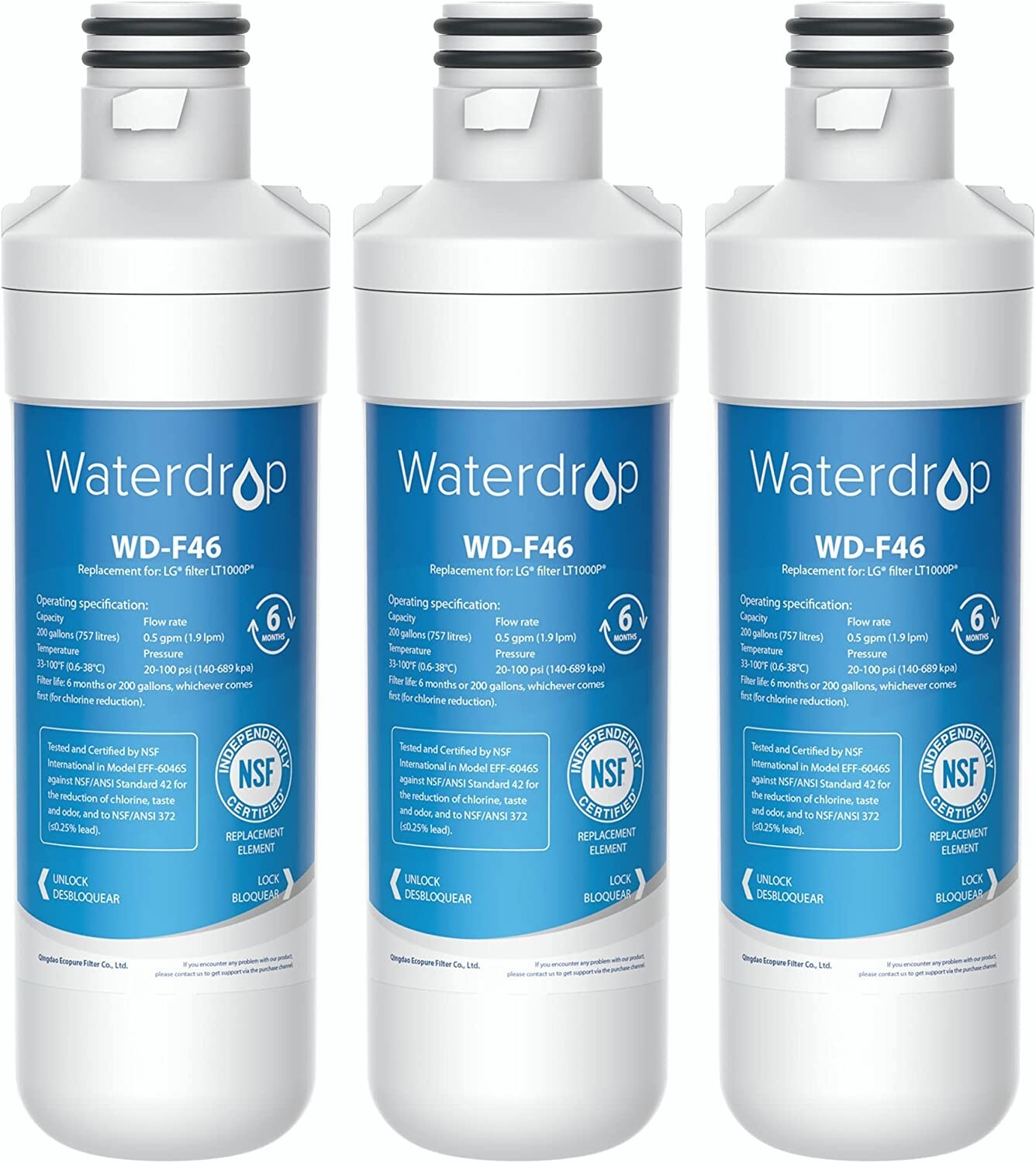 Waterdrop Replacement for LG® LT1000P® ADQ747935 Refrigerator Water Filter (3)
