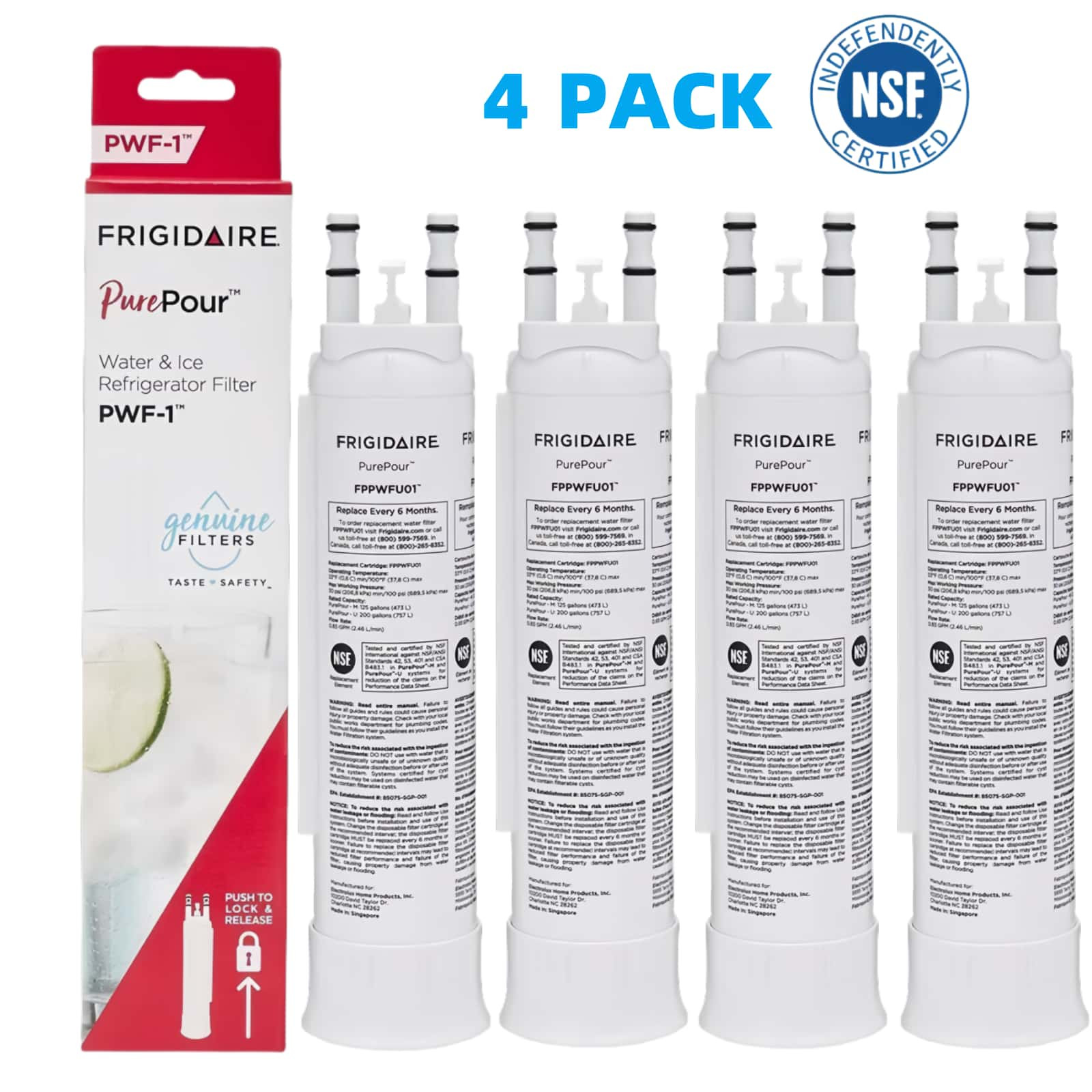 US STOCK ✅ 4PK Frigidaire FPPWFU01 PWF-1 Refrige PurePour Water & Ice Filter New