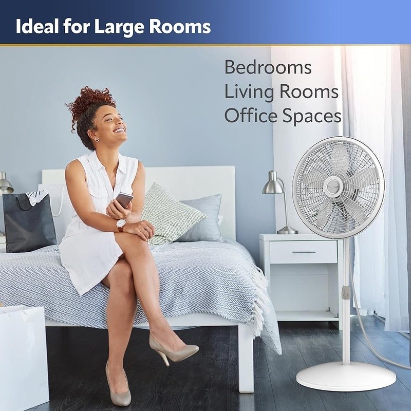 Adjustable Height Oscillating Fan Three Speed Powerful Cooling Indoor Use