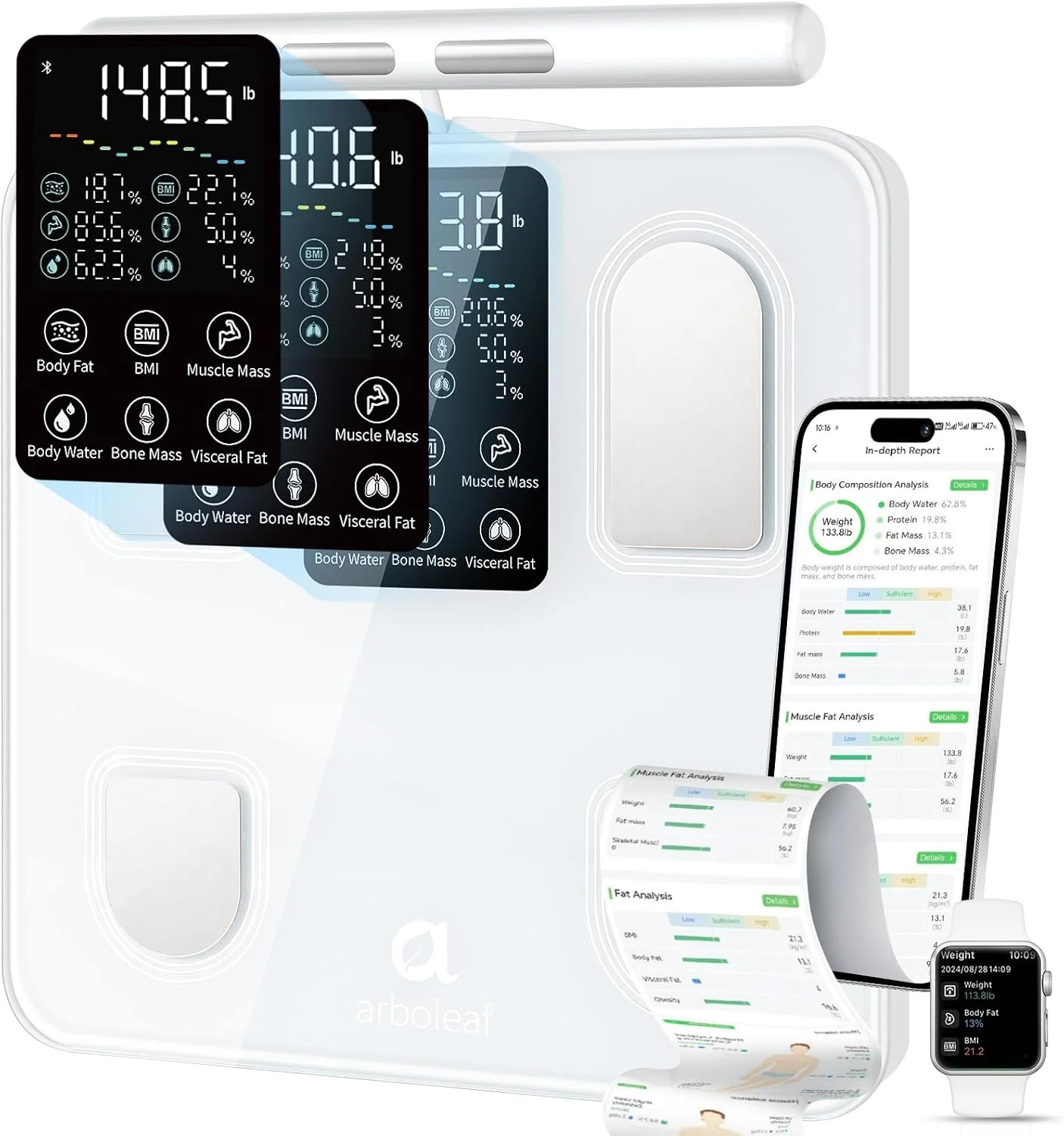 arboleaf Scale for Body Weight, Upgrade 50+ Metrics 8-Electrode Smart Scale with