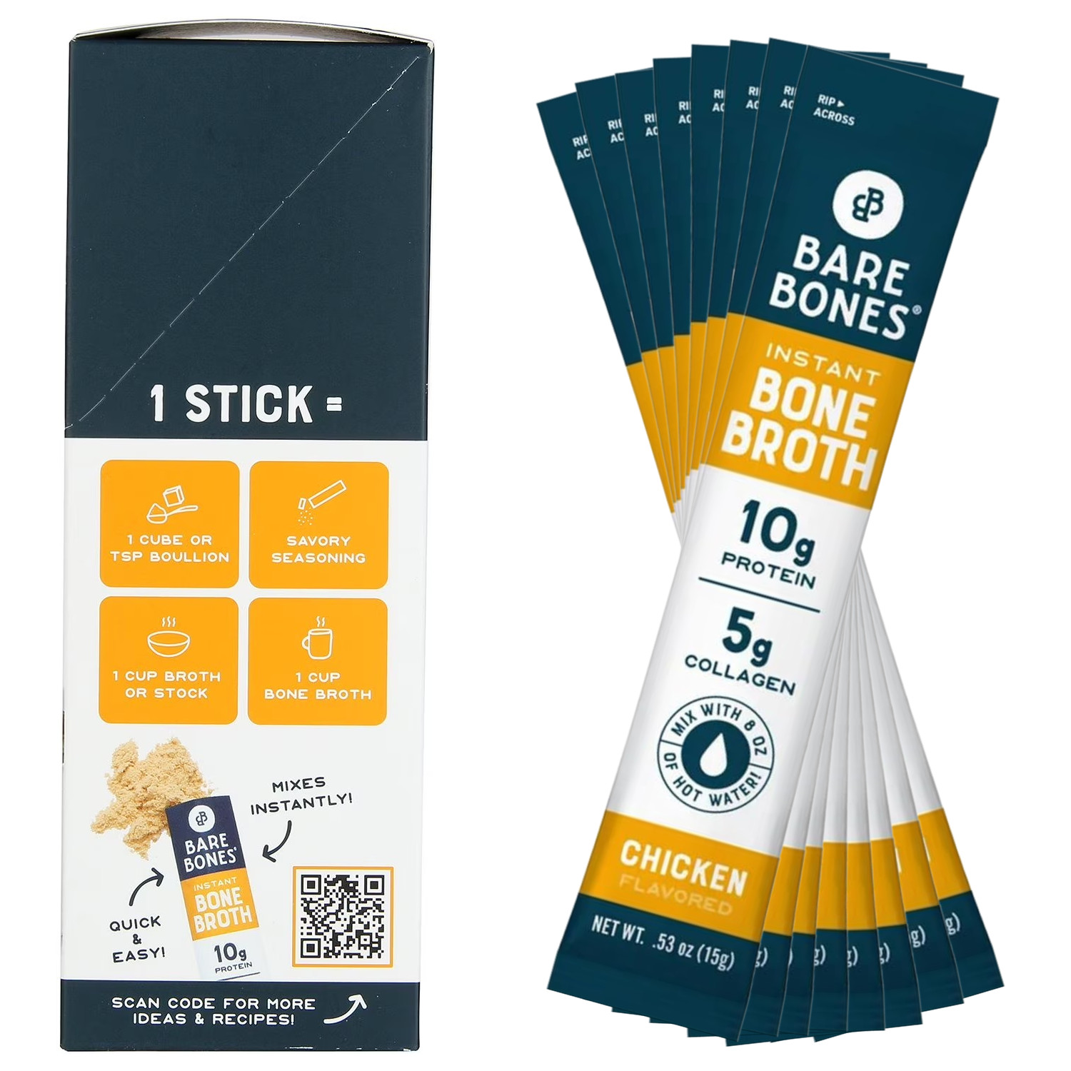 Bare Bones Chicken Broth Powder Sticks, 8 ct (4-Pack) – 32 Broth Sticks