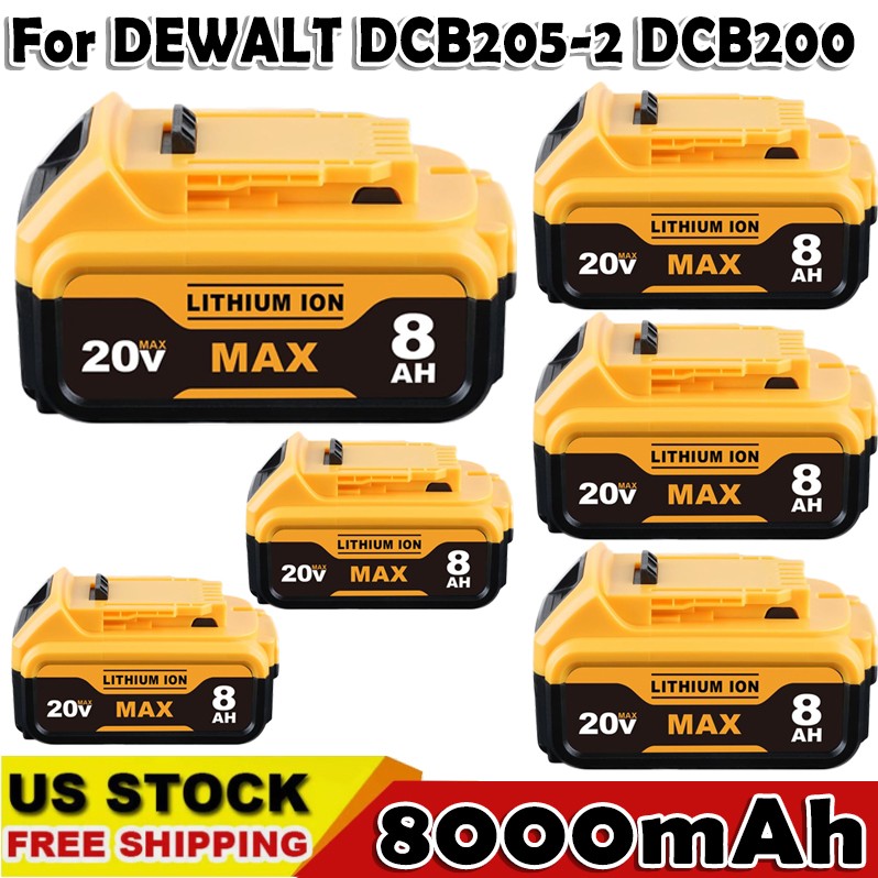 6Pack For DeWalt 20V 20 Volt Max 8.0AH Lithium Ion Battery DCB206 DCB205 DCB204