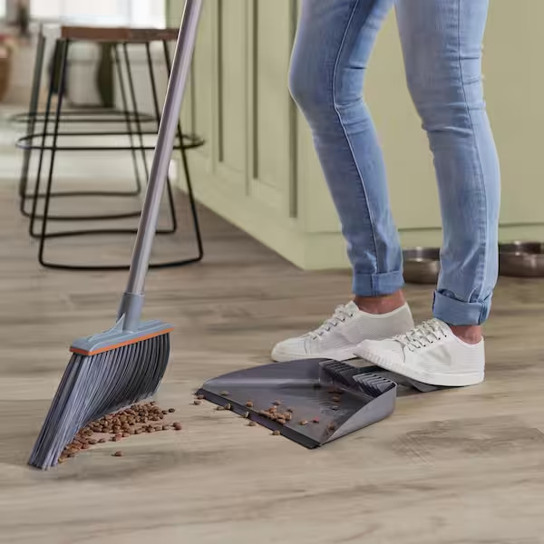 Heavy-Duty 15 in. And 46 in. steel handle Angle Broom and Step-On Dustpan Set