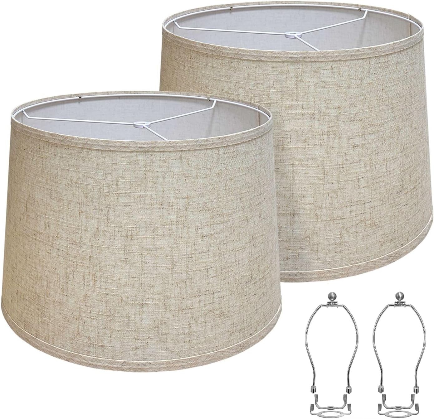 Beige Linen Fabric 11.6×12.6x 9.8in Drum Lamp Replacement Shade (Set of 2)
