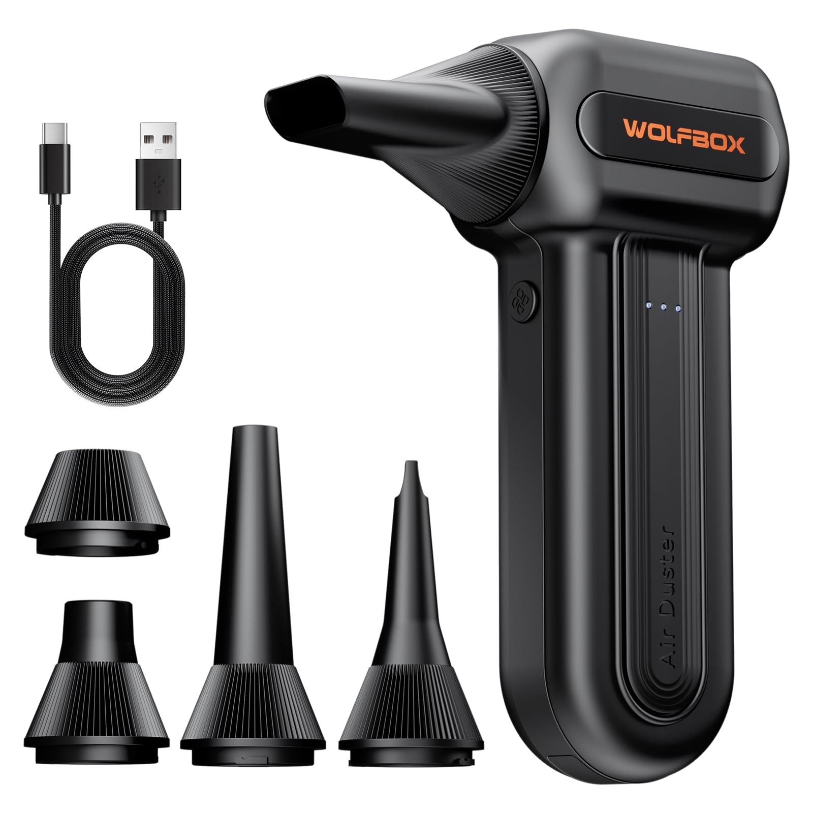 WOLFBOX MF60 Compressed Air Duster, 3-Speed 3.39″ x x 5.12, Black