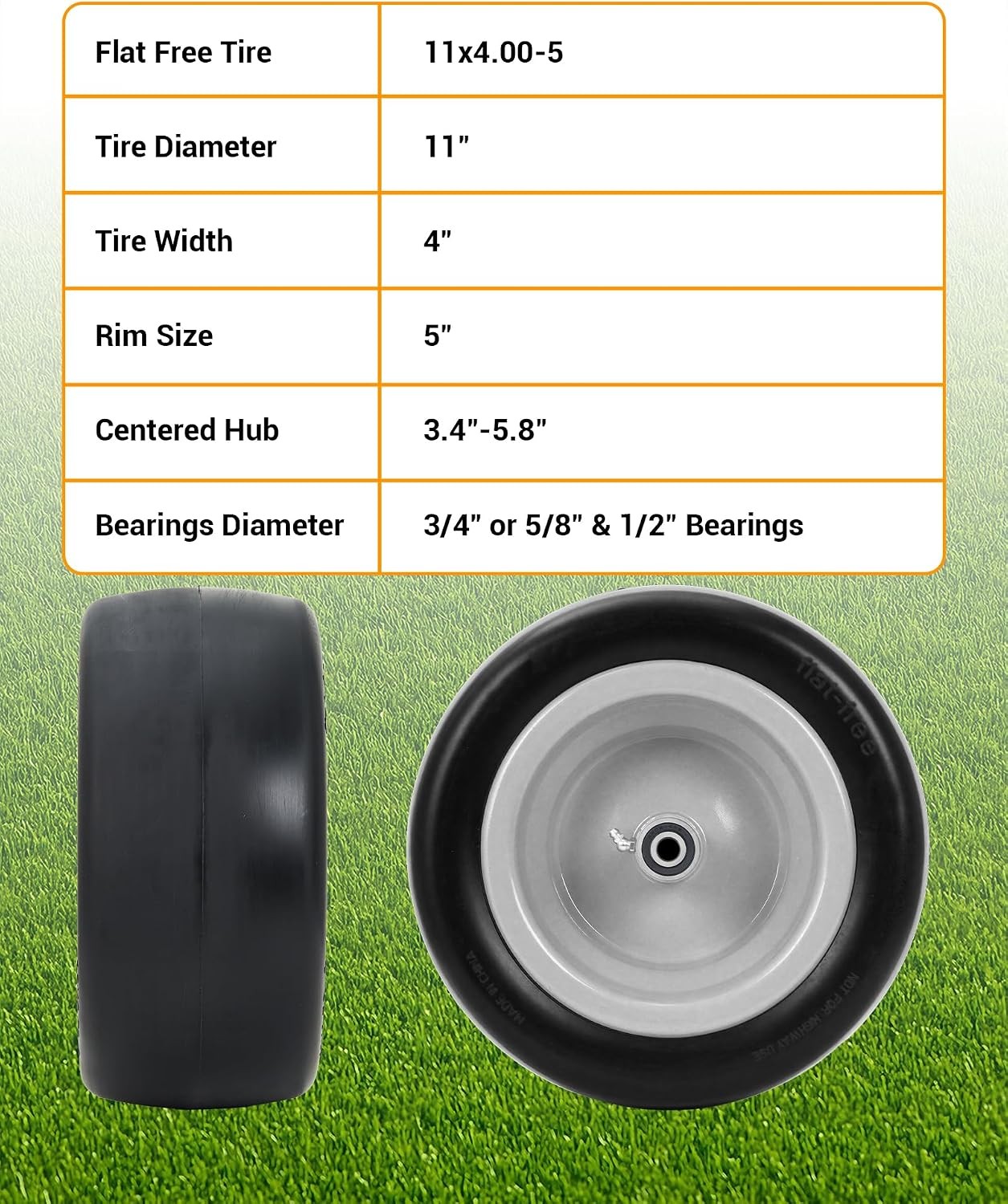 Multiple Sizes 2 Pack Lawn Mower Tire and Wheel Flat Free or Pneumatic Tire