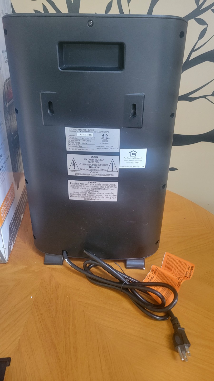 Lifesmart Infrared UV Wall Heater 1500W HT1153LUV timer w/remote- Boxed