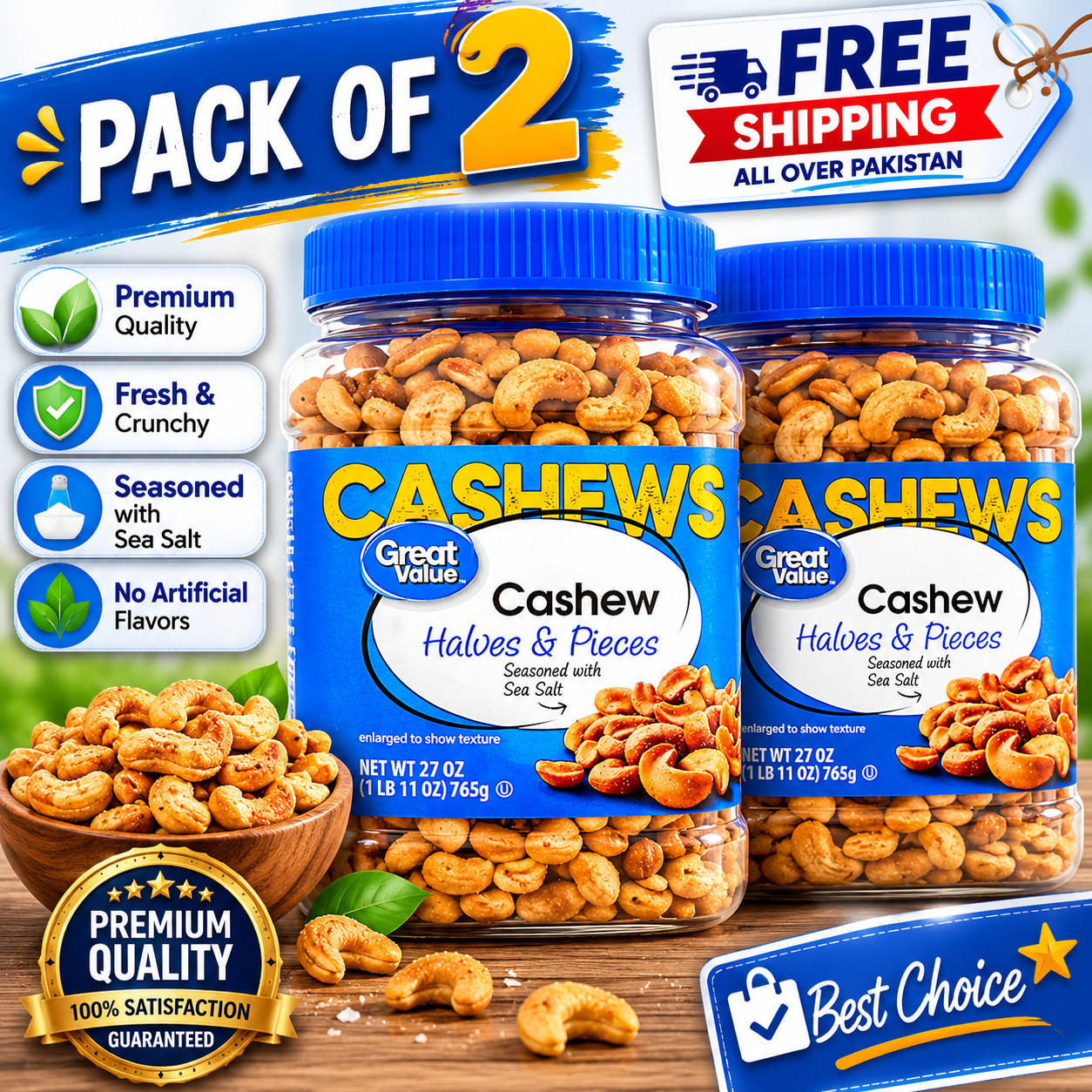 Great Value Cashew Halves & Pieces, 27 oz (PACK OF 2)