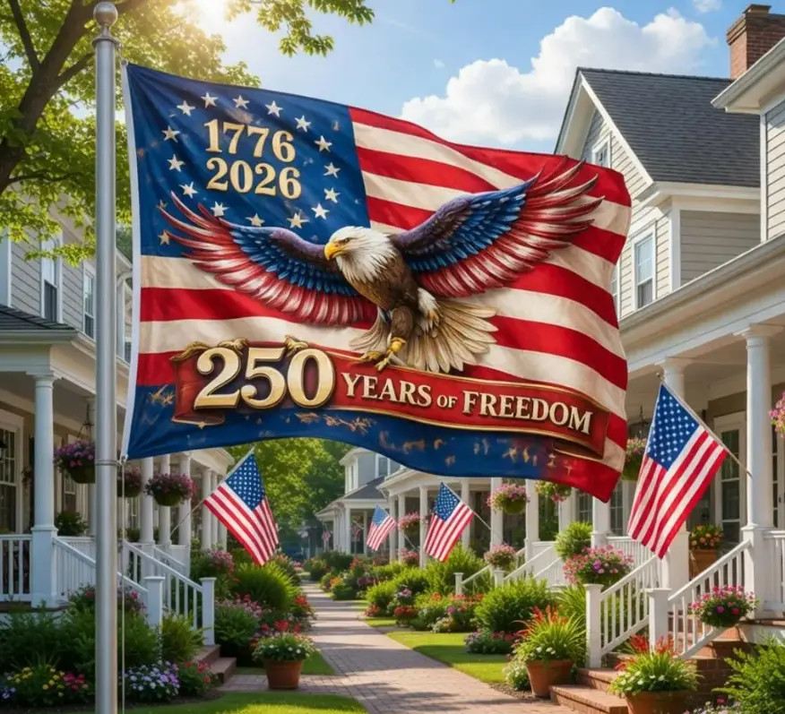American Flag 1776-2026 Banner, Patriotic Eagle Flag Decor, 250 Years of Freedom
