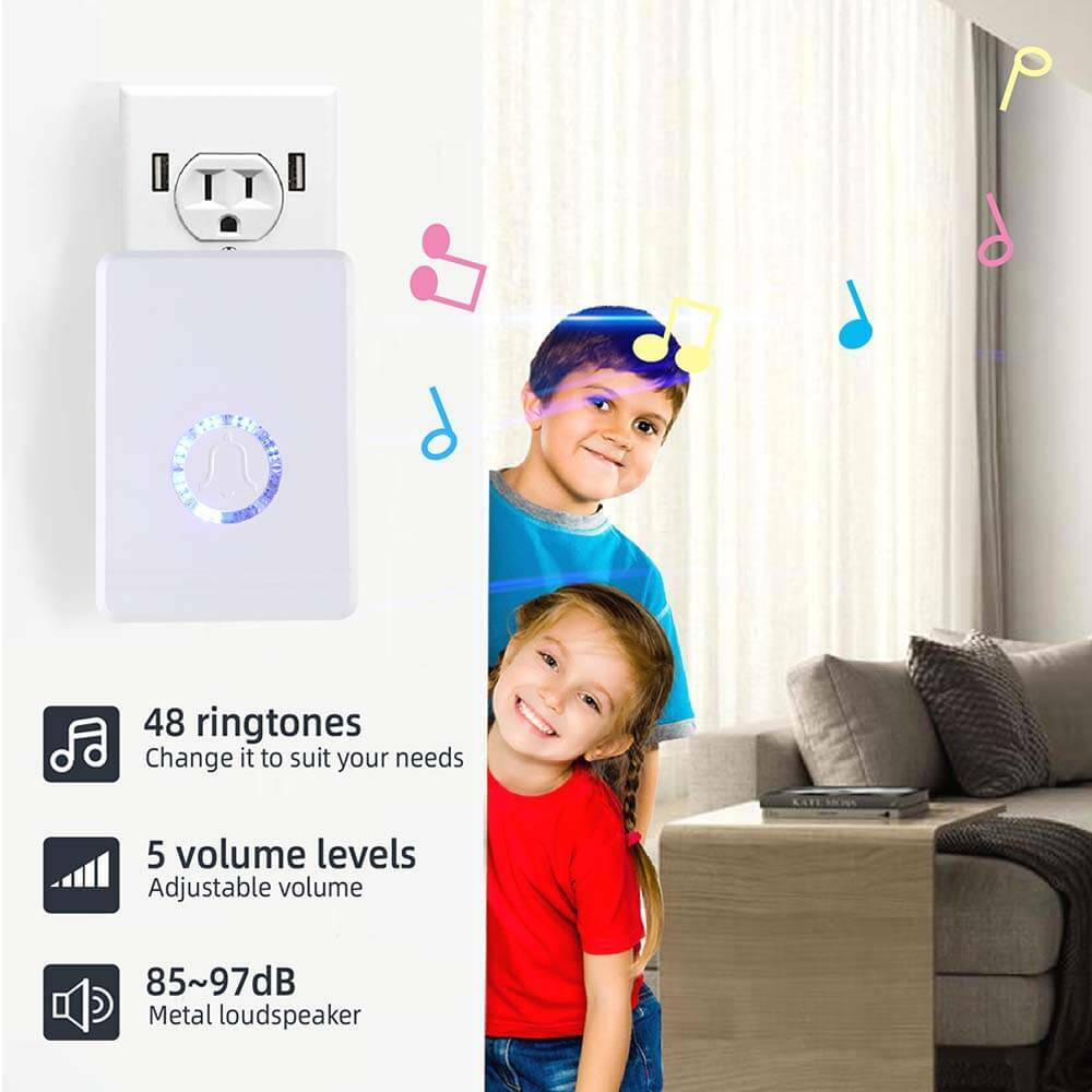Door Open Sensor Chime 2 Magnetic Sensor Wireless Alarm 48 Chime 1300ft for Home