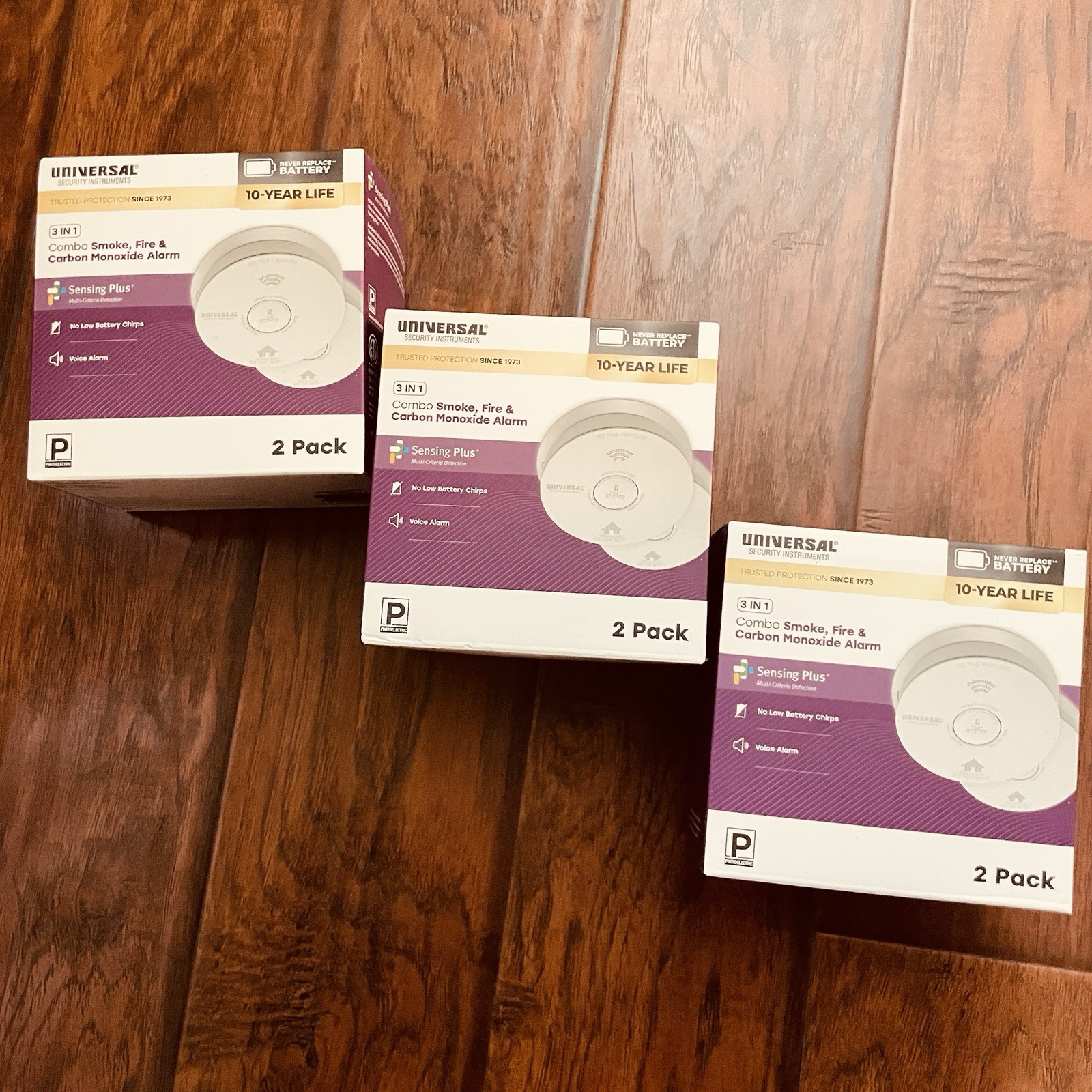 USI [6 Pack] 10-Year 3-in-1 Smoke Fire & Carbon Monoxide Detector w/Voice Alarm