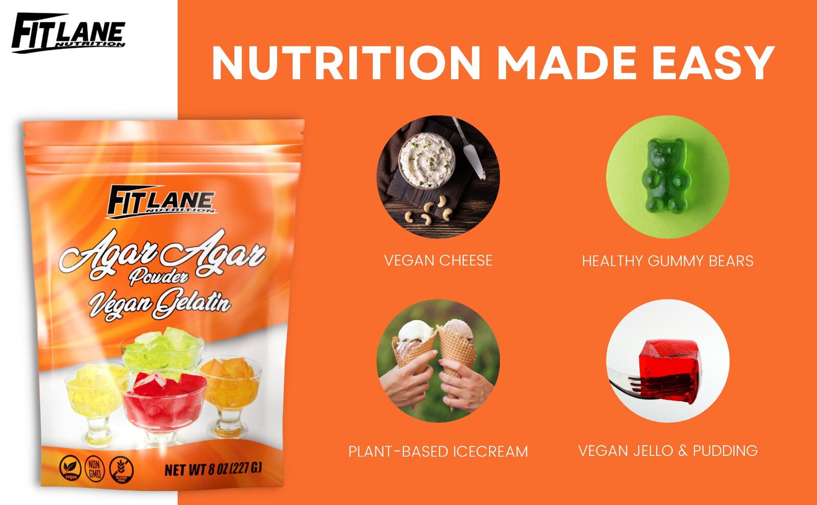 Agar Agar Powder. Vegan (Vegetarian) Gelatin. Non GMO, Gluten Free 8 oz Bag