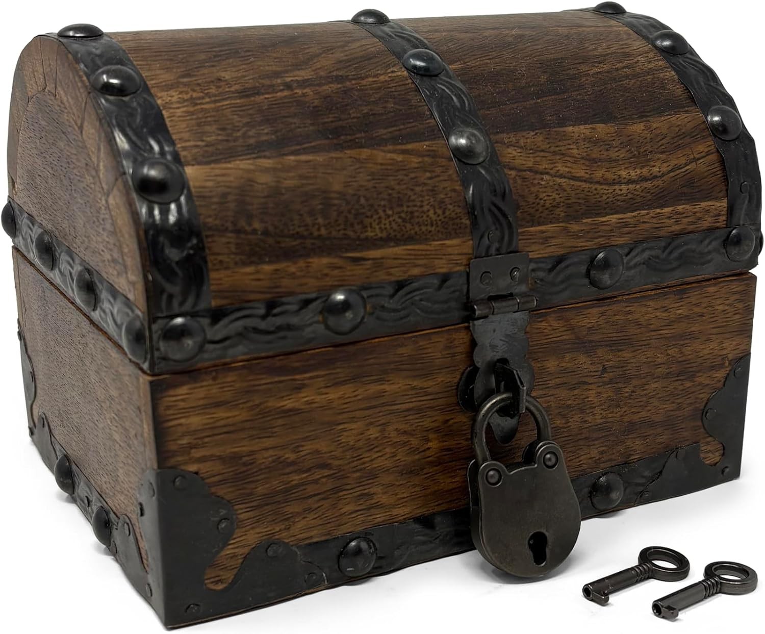 Nautical Cove Wood Treasure Chest w/ Rivets, Iron Straps, Lock & Skeleton Keys