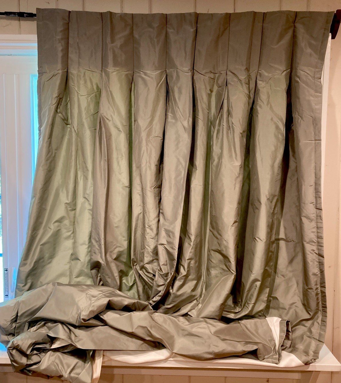 Lovely ETHAN ALLEN Silk & Cotton Sage Green ( Mineral) Lined Drape Panel 48X98