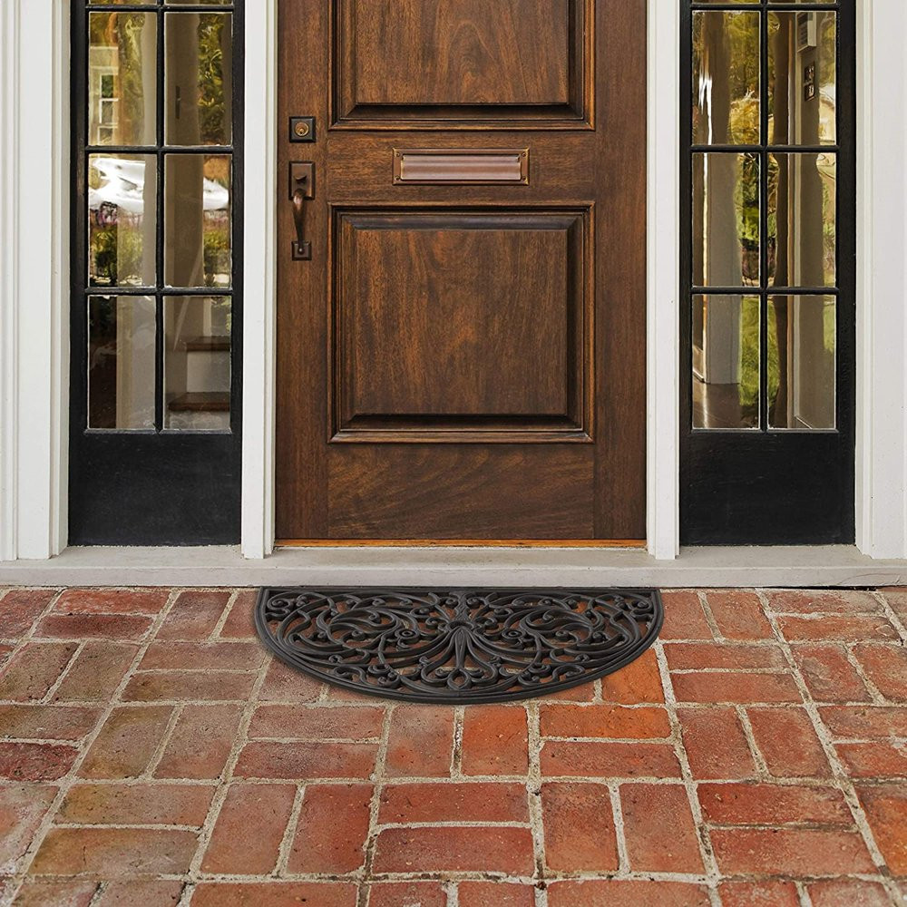 Weather Resistant Half Round Iron Rubber Door Mat Luxurious Long Lasting Decor