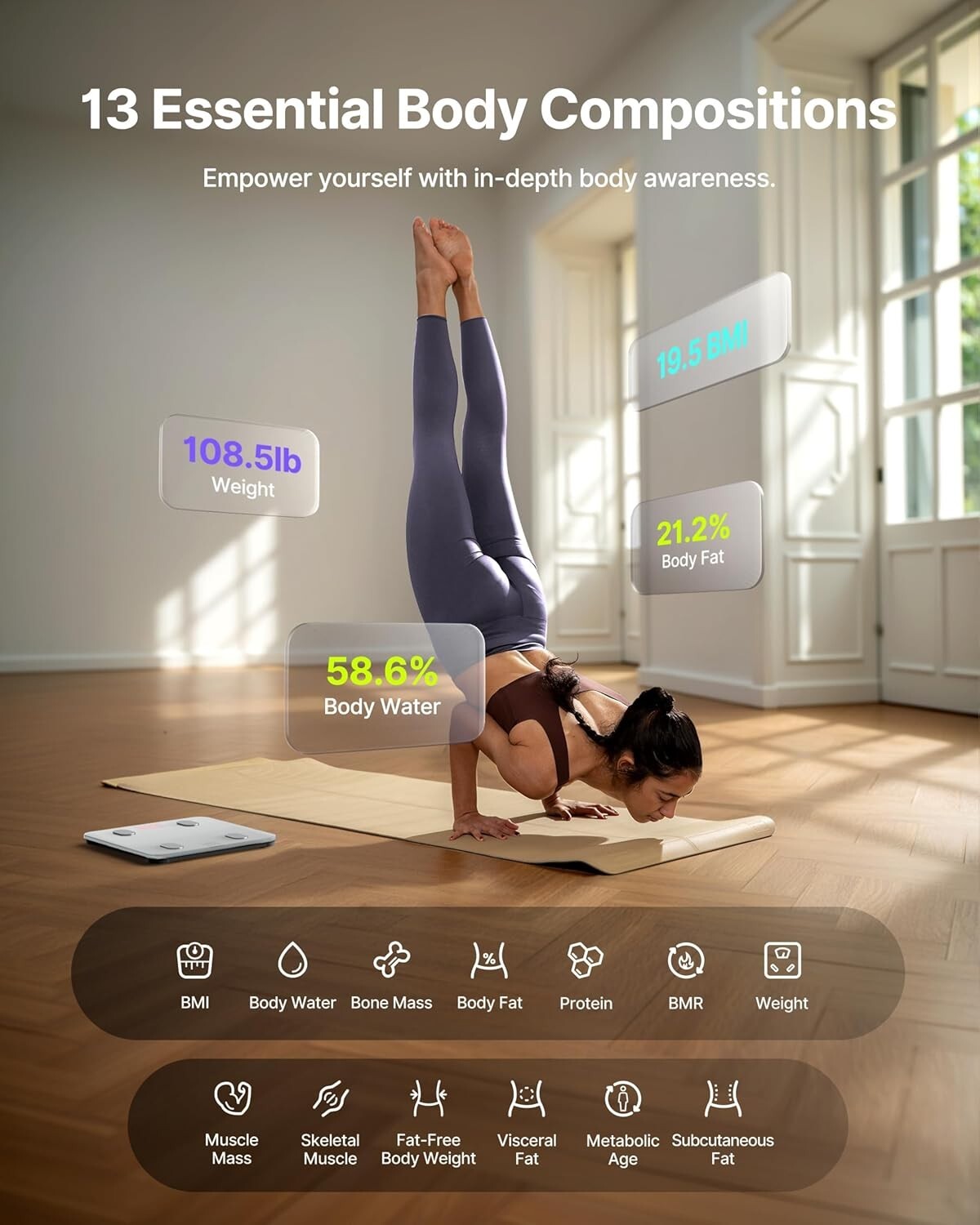 Digital Bathroom Scale for BMI Highly Accurate Smart Bluetooth Scale LCD Display