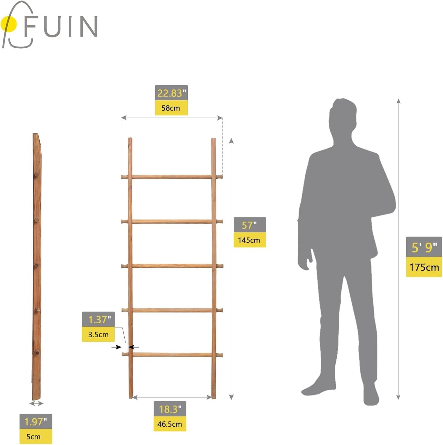 Blanket Ladder, 57in Rustic Extended Side Wood Decor Rack, Light Brown | 5 ru…
