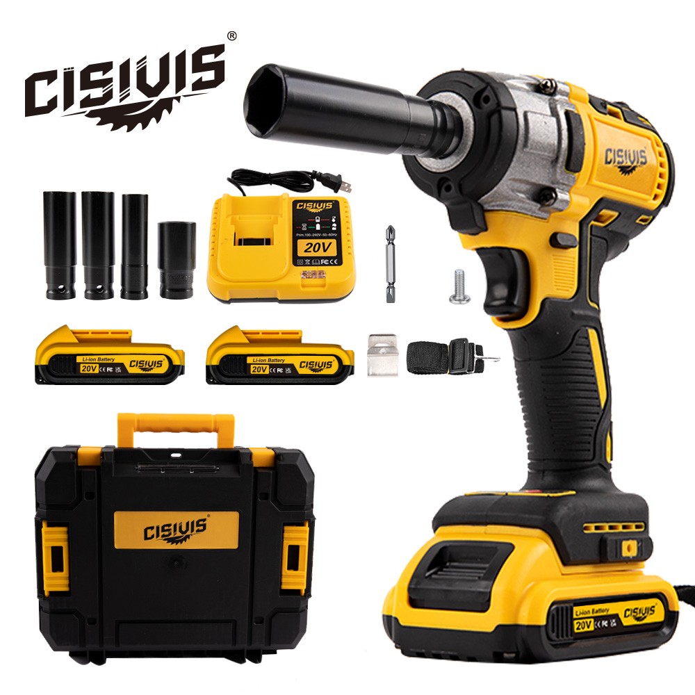 20V Cordless Impact Wrench 1/2″ 500Nm High Torque Brushless Drill w/ 2 Batteries