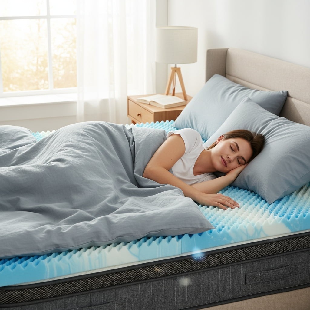 DUMOS 5-Zone Support Memory Foam Mattress Topper,Pain Relief,Cooling Gel Infused