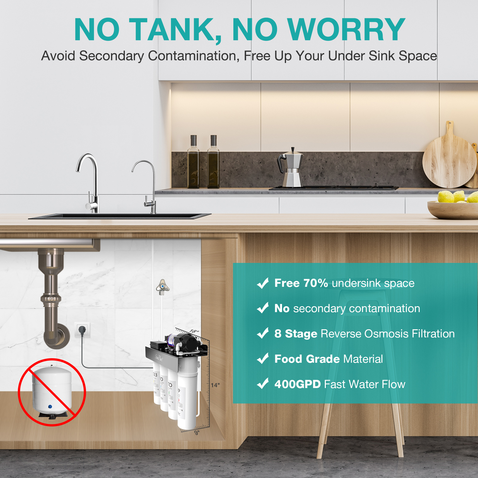 SimPure WP2-400GPD UV Sediment PP+CTO+RO+T33 6-Month Water Filter Replacement