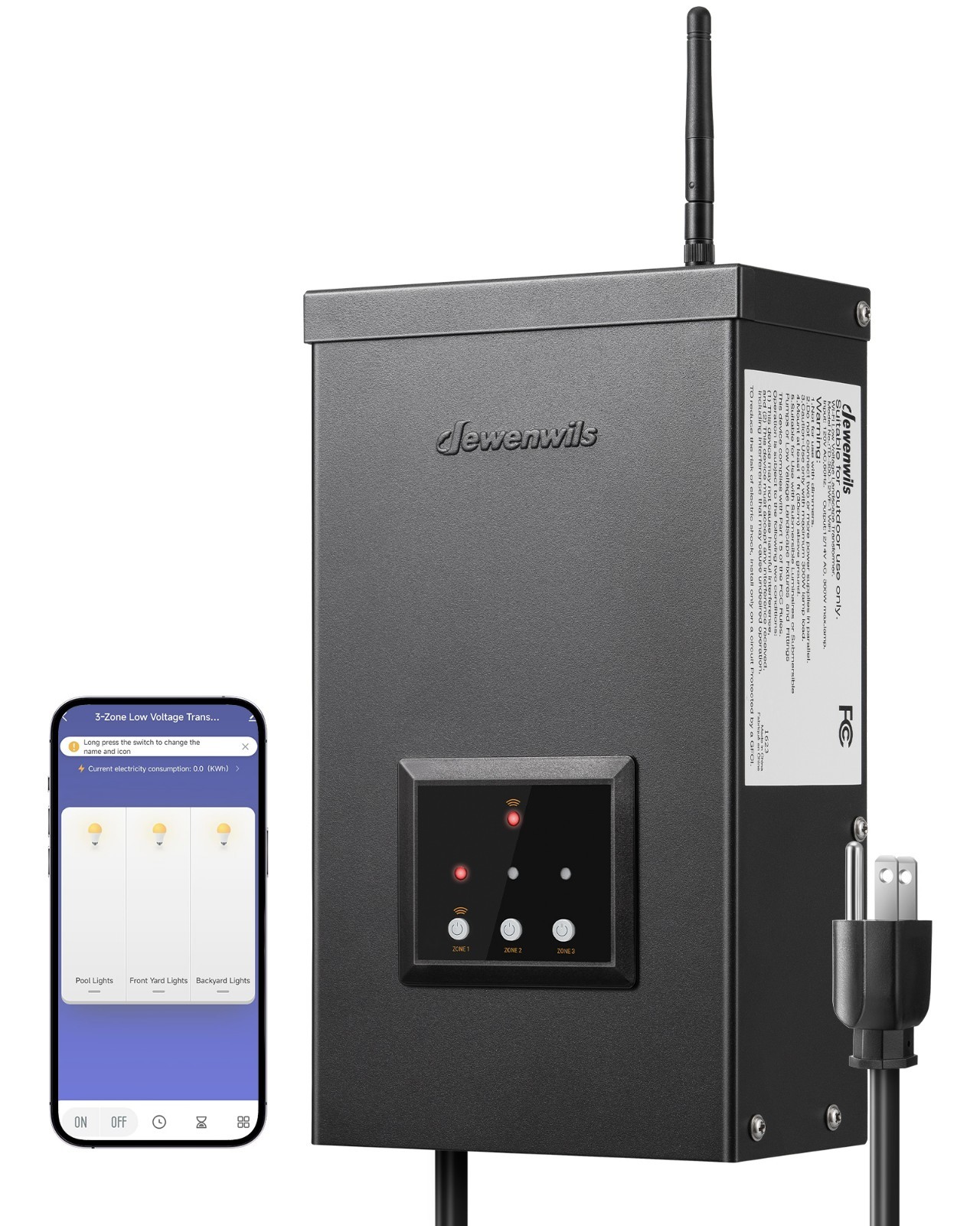 DEWENWILS 300W Smart Low Voltage Transformer WiFi 3 Zones, 120V AC to 12V/14V AC