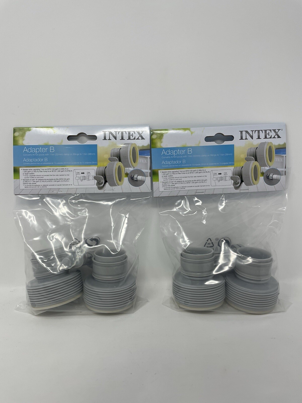 Intex Pool Hose Adapter B Pool 1.25-1.5 Clamp On Fittings 29061E Gray 2pk X 2