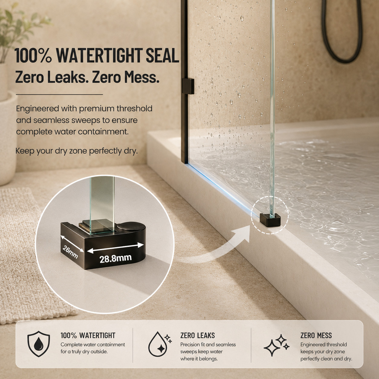 32″x76″Safety Tempered Glass Walk In Shower Door Matte Black Bathroom Door Glass