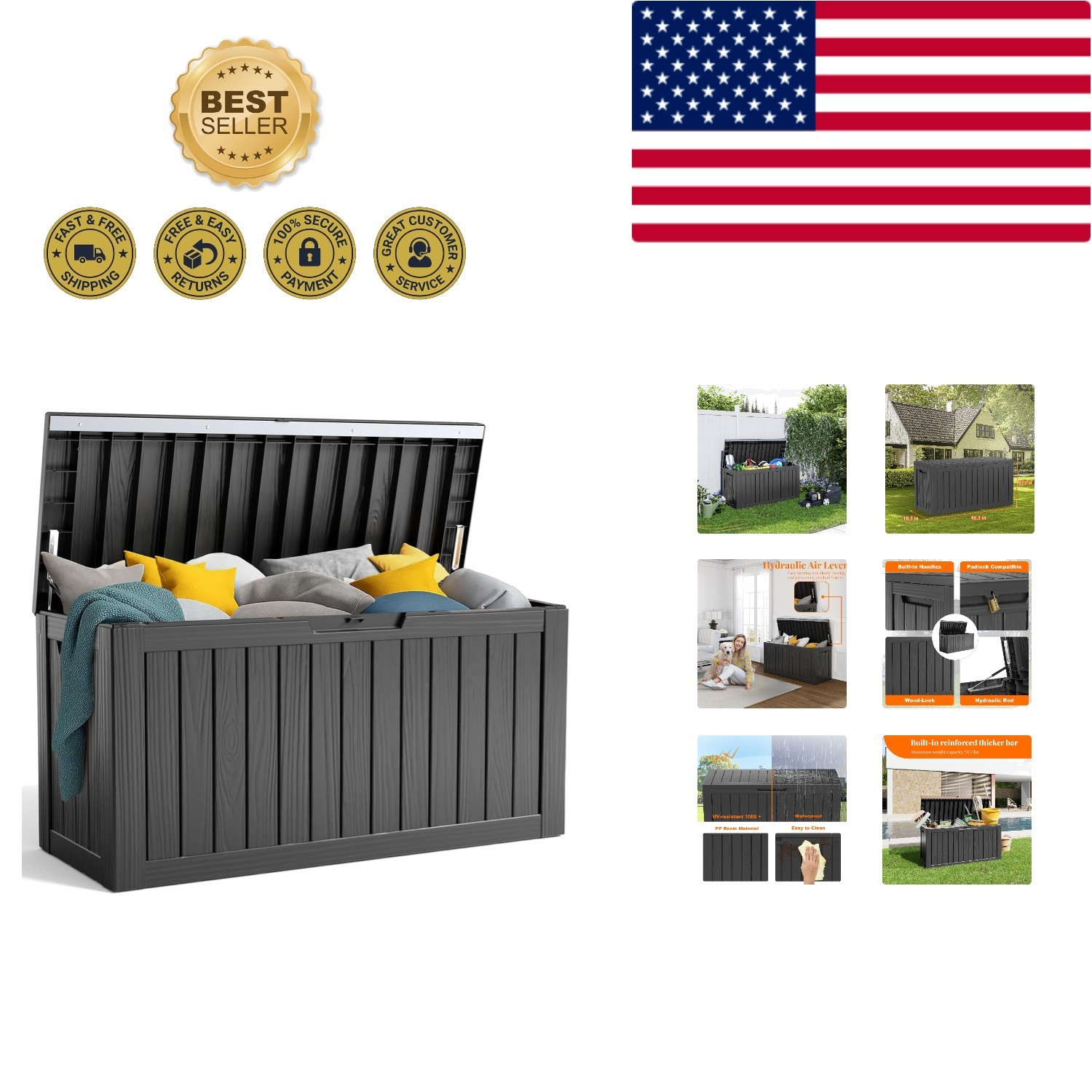 Weather-Resistant 90 Gallon Resin Deck Box with Lockable Top – Perfect Storage