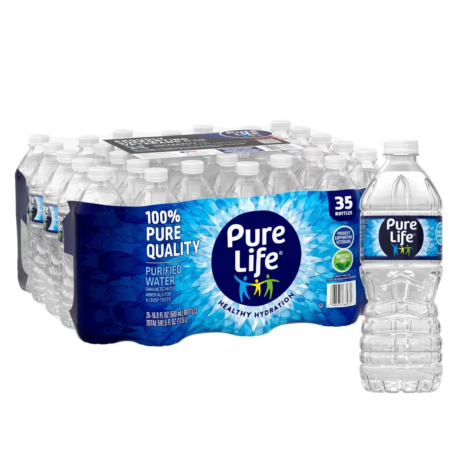 Pure Life Purified Water, 16.9 fl oz, 35-Pack Plastic BOTTLES