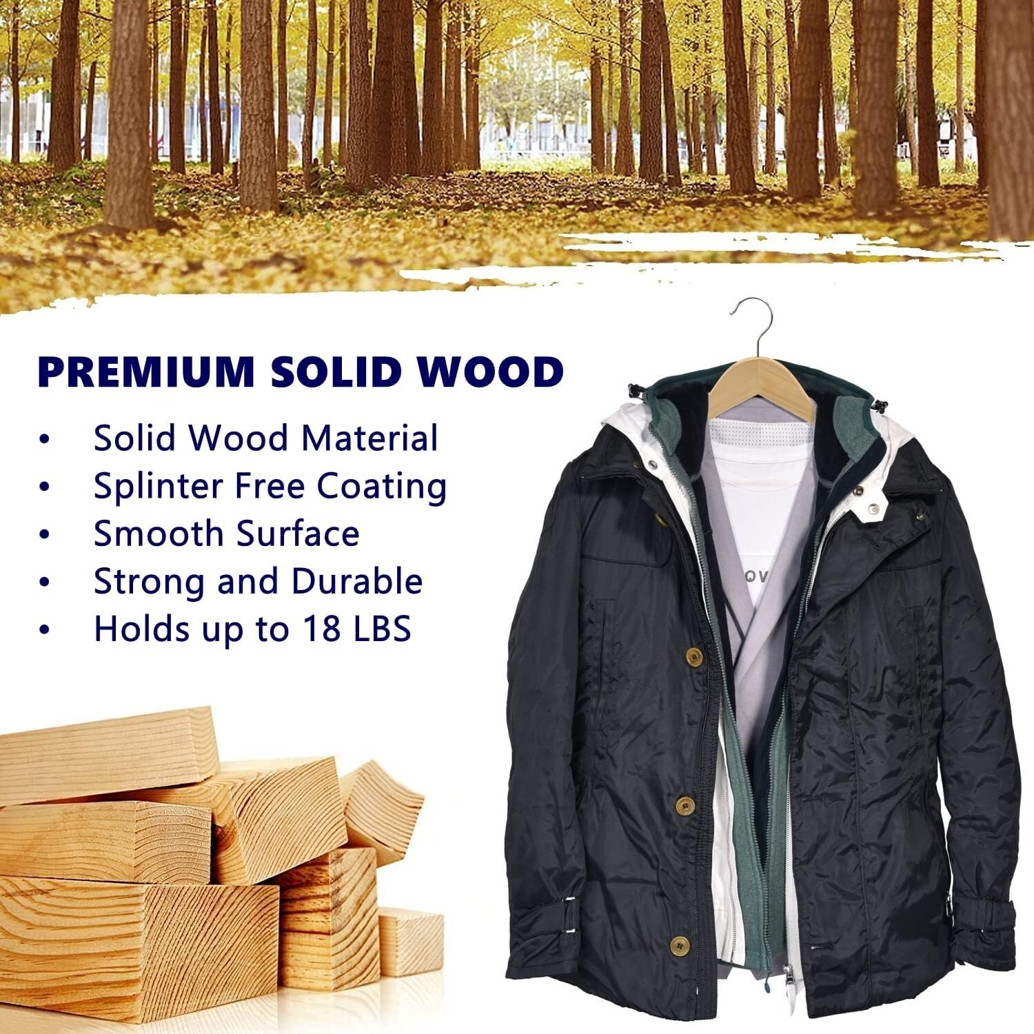 Wooden Hangers Pack of 10 20 & 50 & 100 Suit Hangers Premium Natural Finish Home