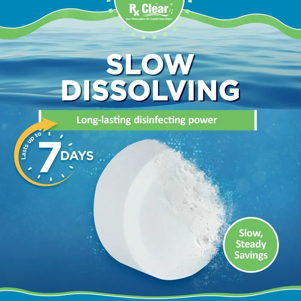 Rx Clear 3″ Dissolving Stabilized Chlorine Swimming Pool Tablets – (Choose Size)