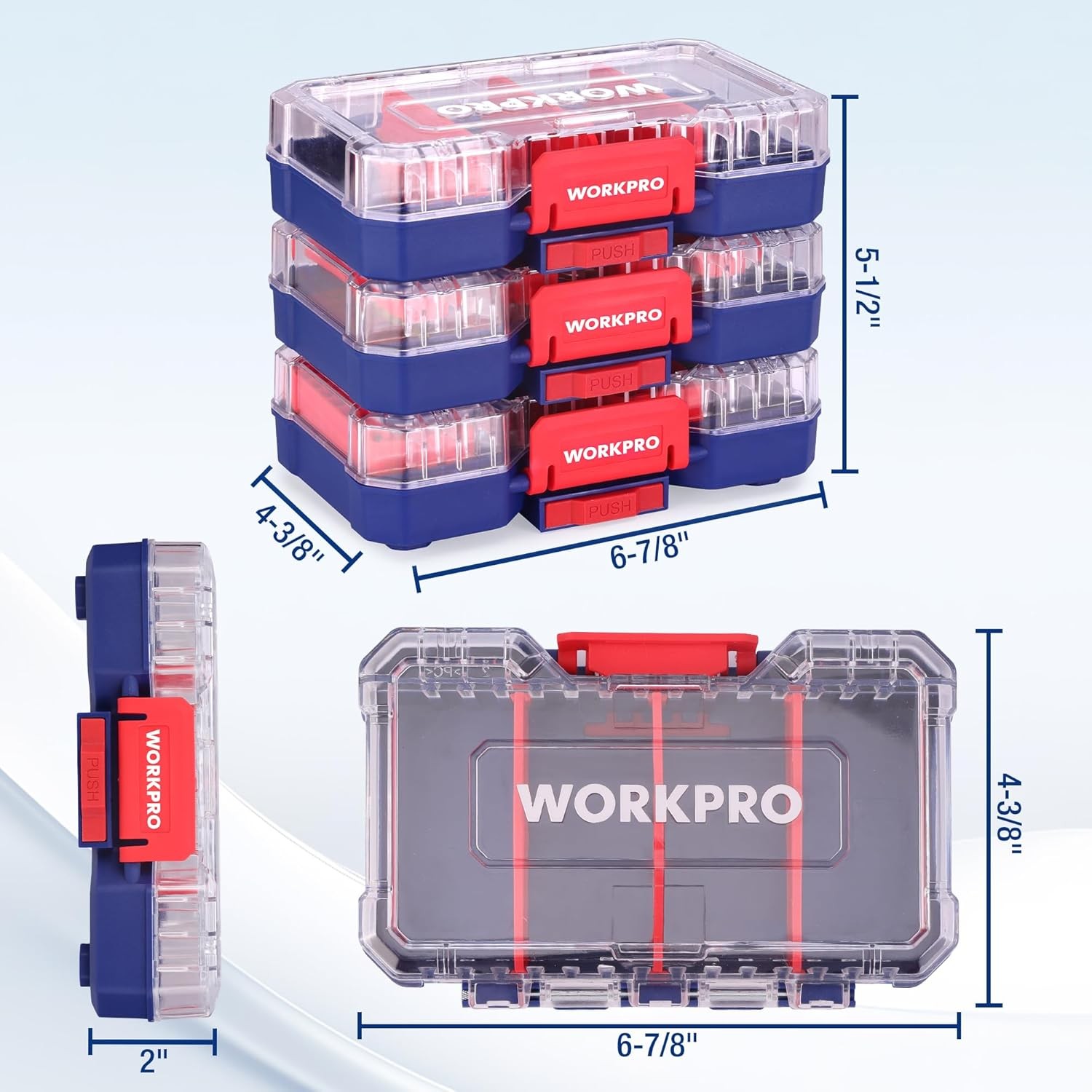 WORKPRO Small Parts Organizer 3 Pieces Portable Stackable Hardware Storage Case