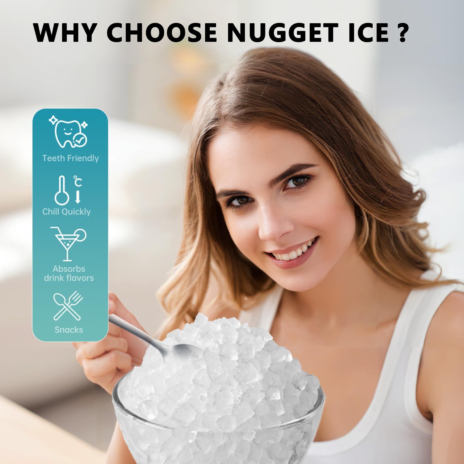 Countertop Nugget Ice Maker – Portable Sonic Ice Machine, 34lbs/Day, Auto-Clean,