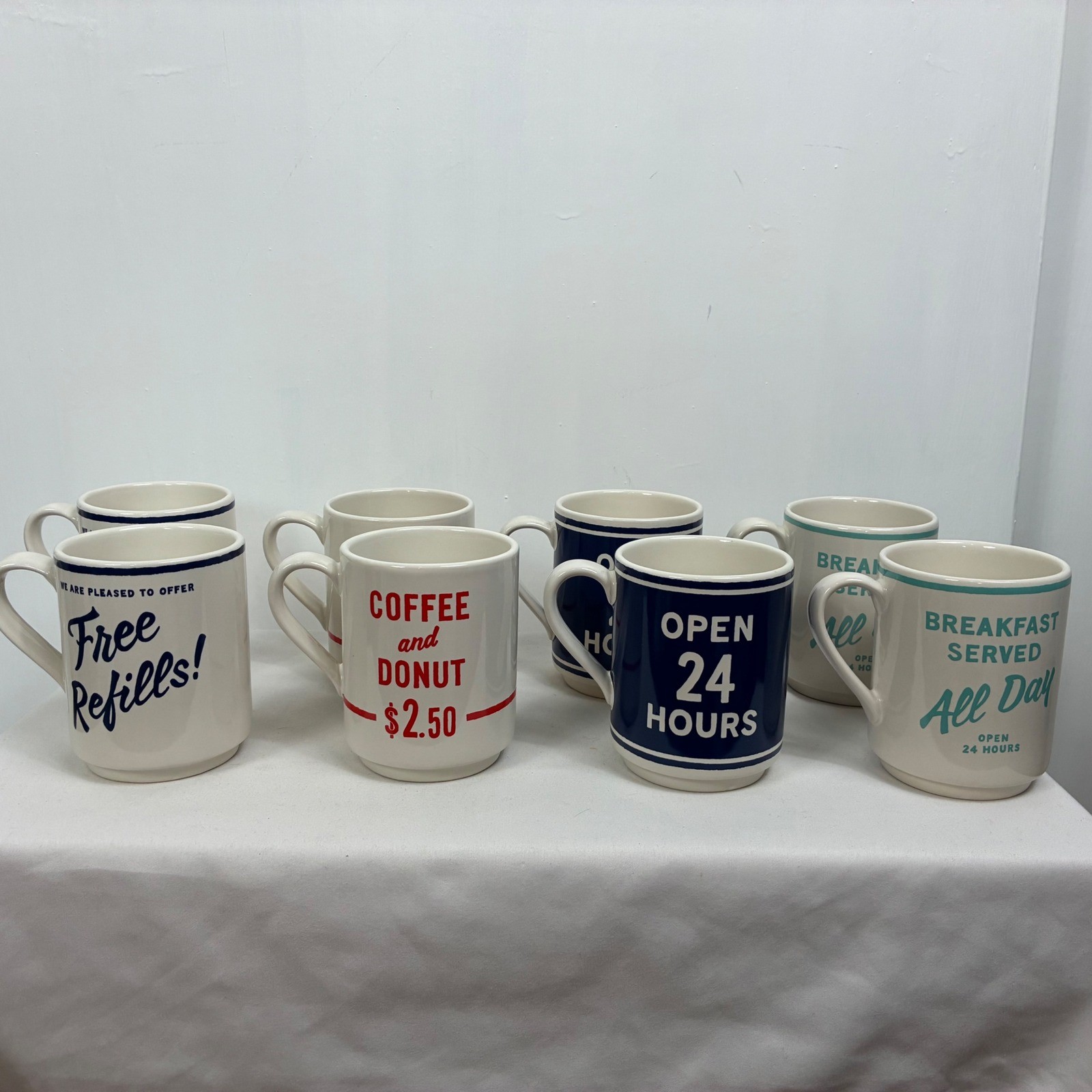 Kate Spade Lenox Diner Mug Set of 8 Retro Coffee Donut 24 Hours Porcelain