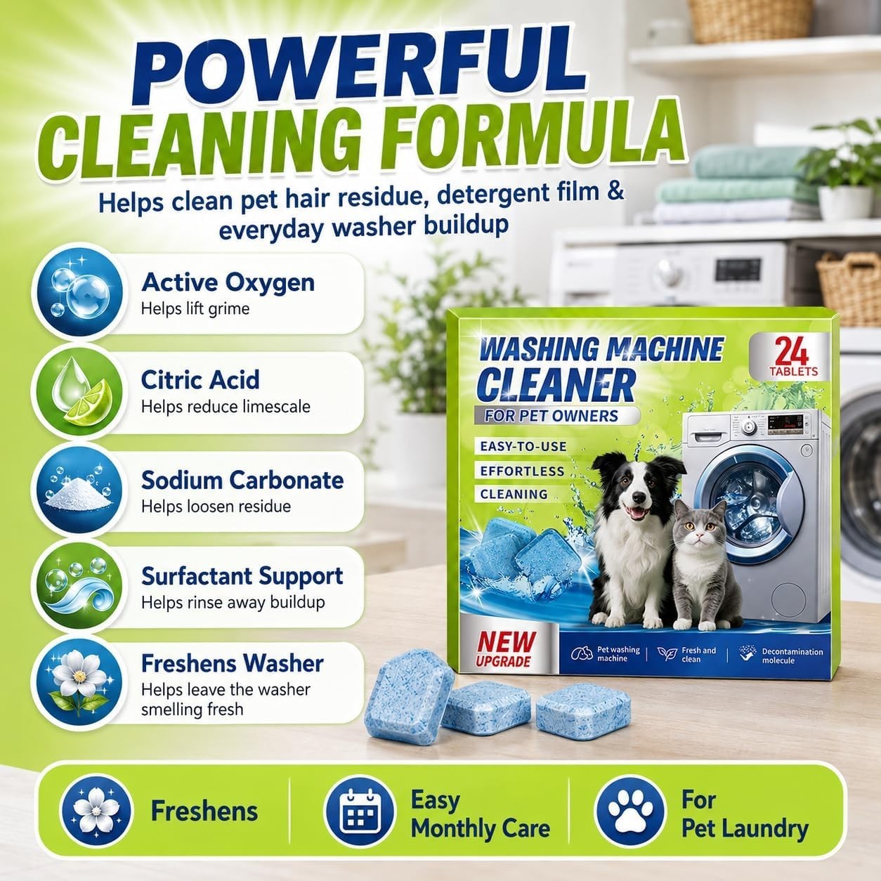 Enzyme Washing Machine Cleaner Tablets for Pet Owners, 24 Count (Pack of 1)