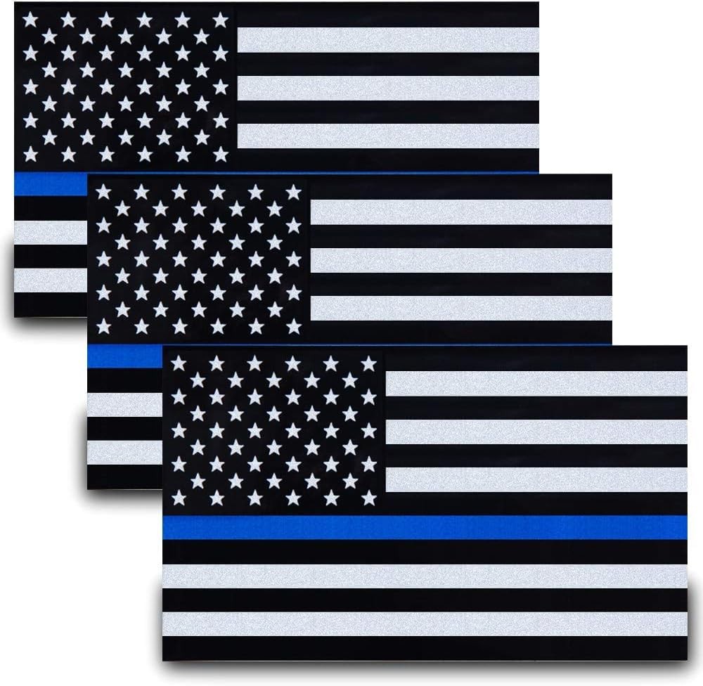 3 Pcs Calcomanías Reflectantes Bandera USA Línea Azul 5″x3″ Vinilo para Auto..
