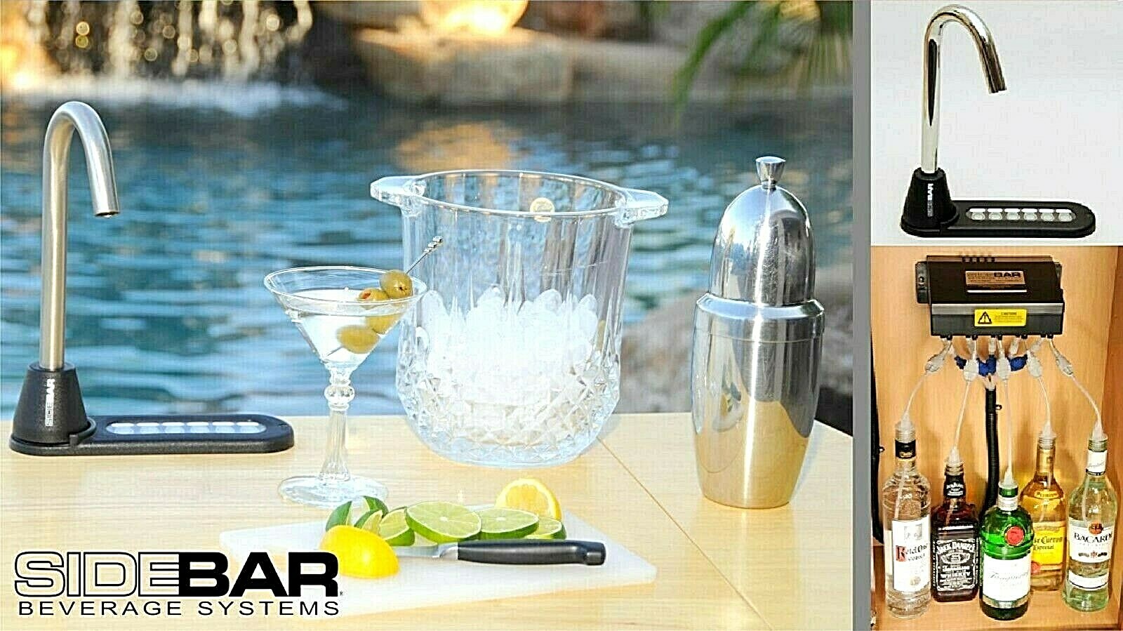 SIDEBAR BEVERAGE SYSTEMS LIQUOR DISPENSER, BLUE LED, CHROME – NEW 6880 VERSION