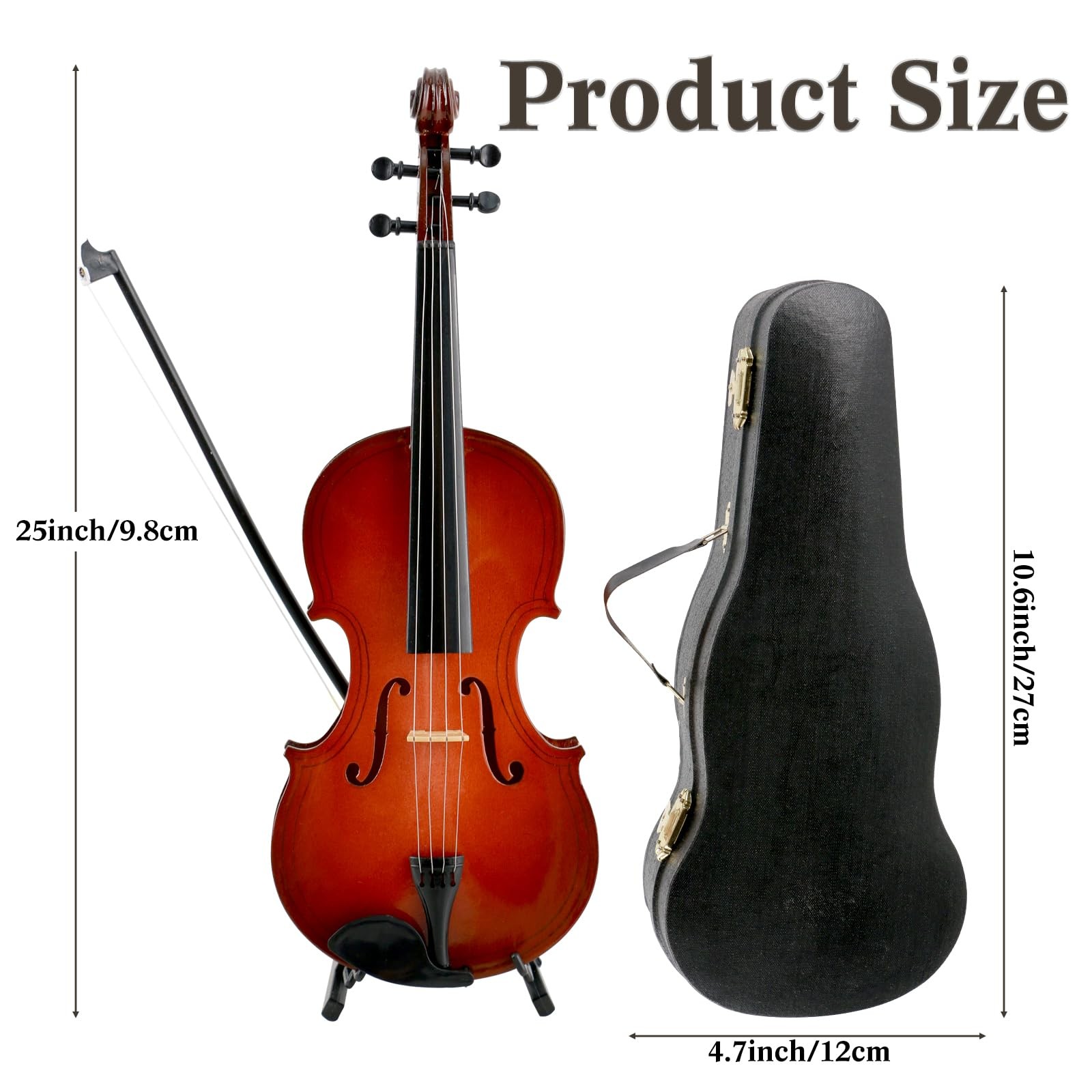 Miniature Violin Model, 9.8in Wooden Mini Violin with Stand, Black Leather Ca…
