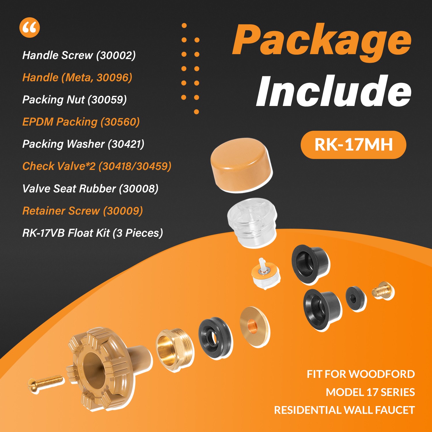 RK-17MH Wall Hydrant Metal Handle Repair Kit Fit for Woodford Model 17 Faucets