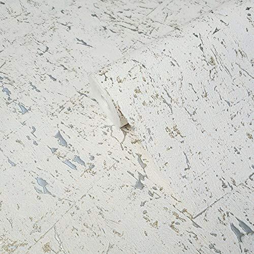 Contemporary Modern Faux Cork wallpaper rolls off white gold silver textured 3D