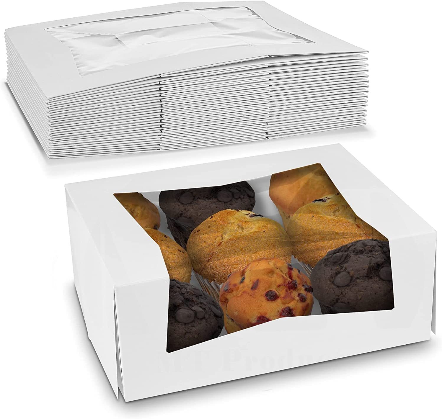 MT Products 9″ x 7″ x 3.5″ White Paperboard Cupcake Box with window – Pack of 15