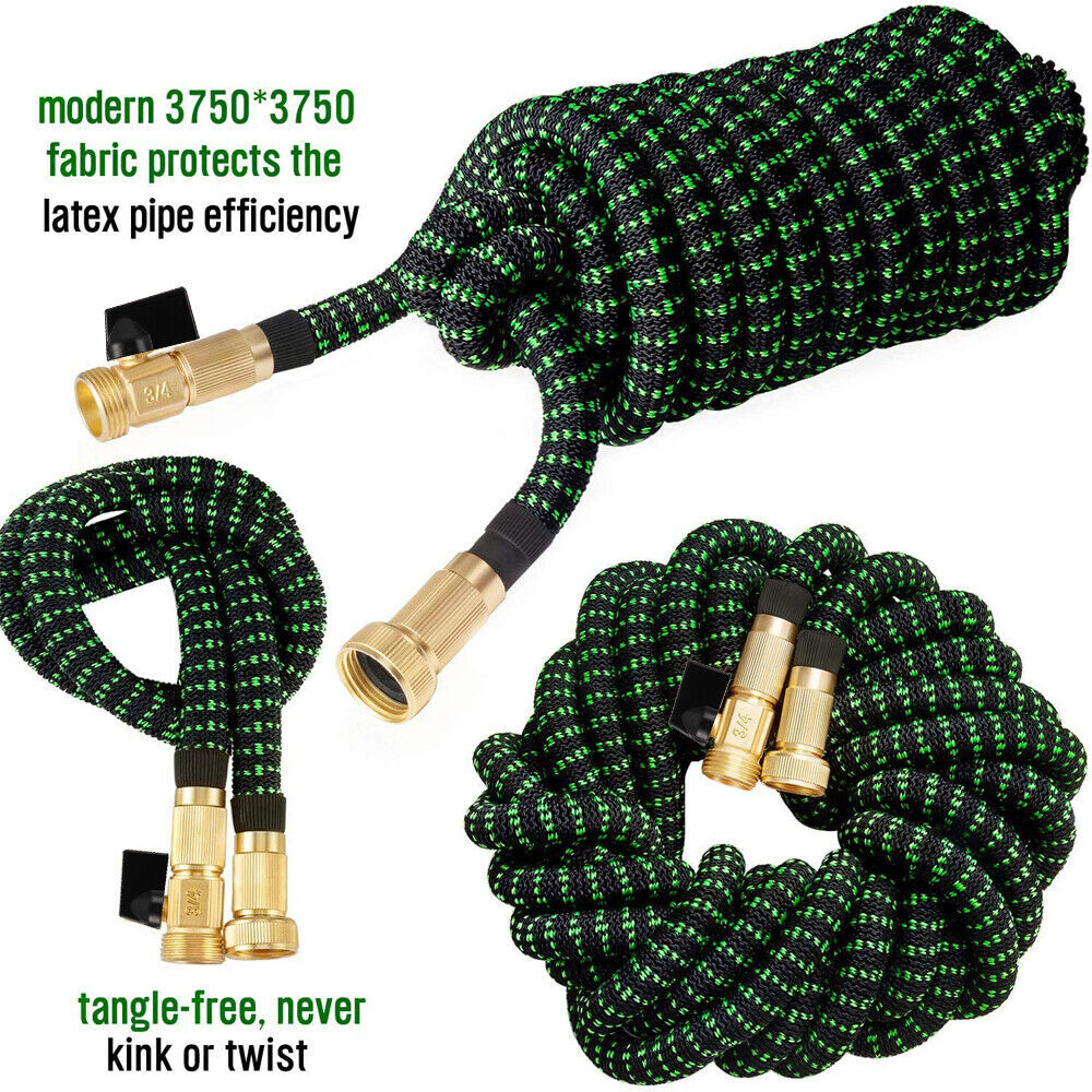 100ft Stronger Expandable Garden Hose Set 4-Layer Latex 10 Spray Nozzles Strong