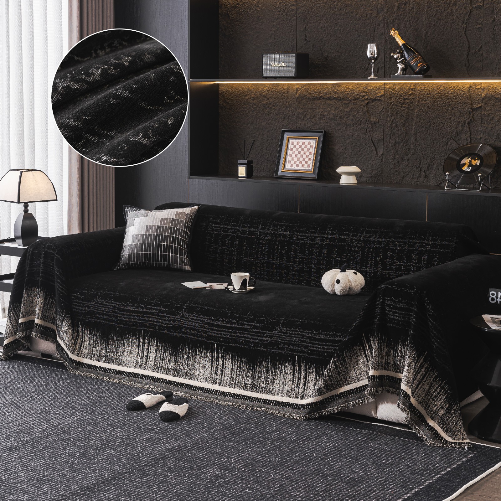 Ultra Soft Chenille Couch Cover Throw Blanket Textured Sofa Slipcover w/ Tassels